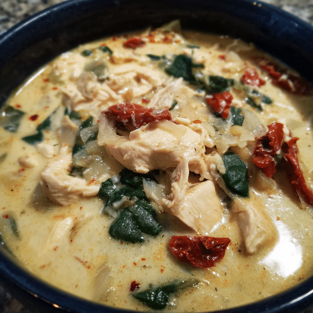 Creamy Tuscan Chicken Soup, rustic and cozy