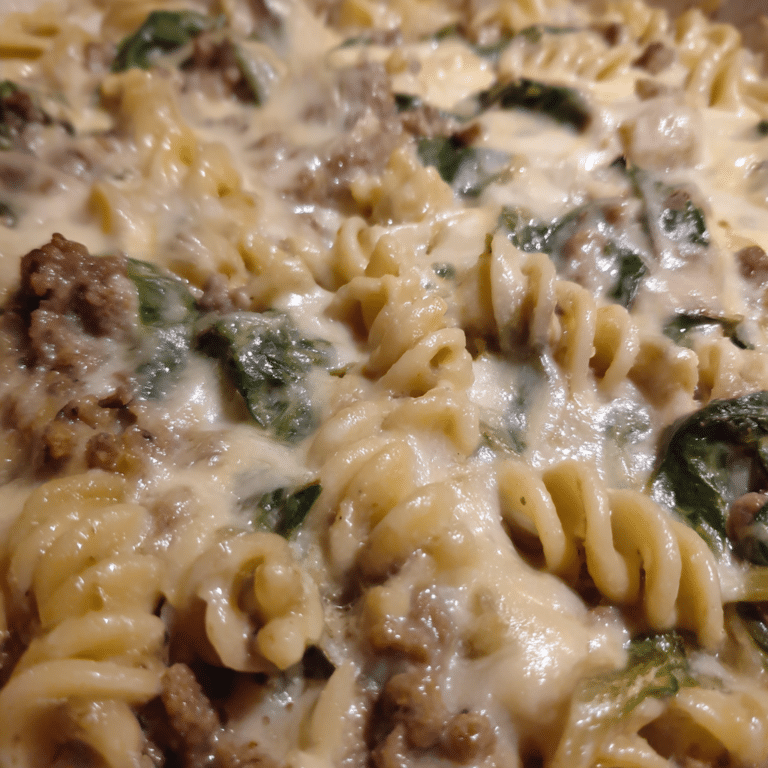 Ground Beef Alfredo Pasta Bake, rich and creamy