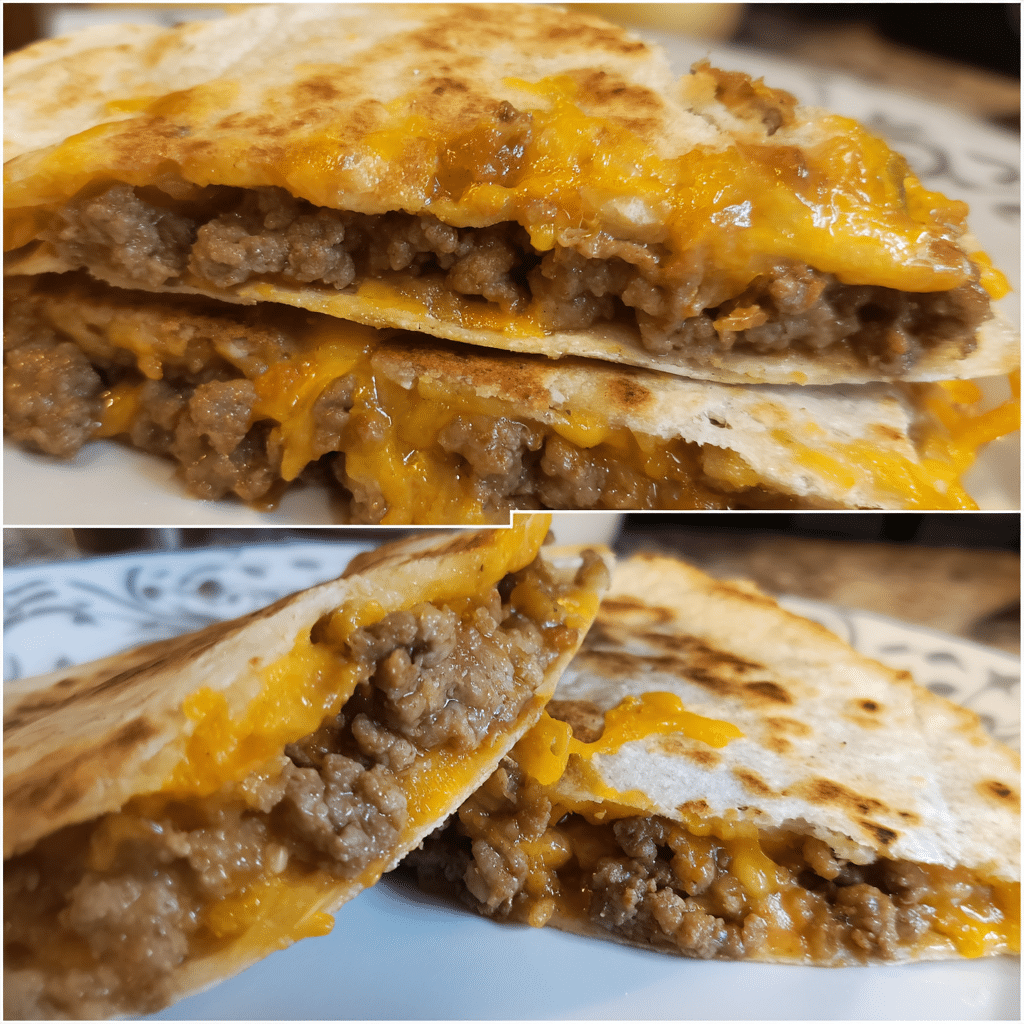 Ground Beef and Cheese Quesadilla Melt, crispy and cheesy