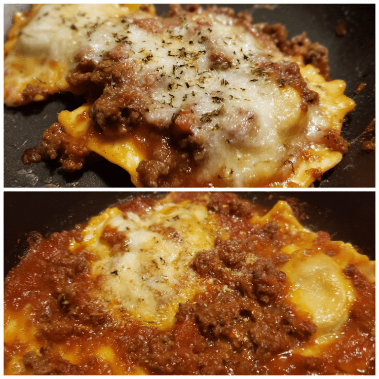 Ground Beef and Cheese Ravioli Bake, rich and cheesy