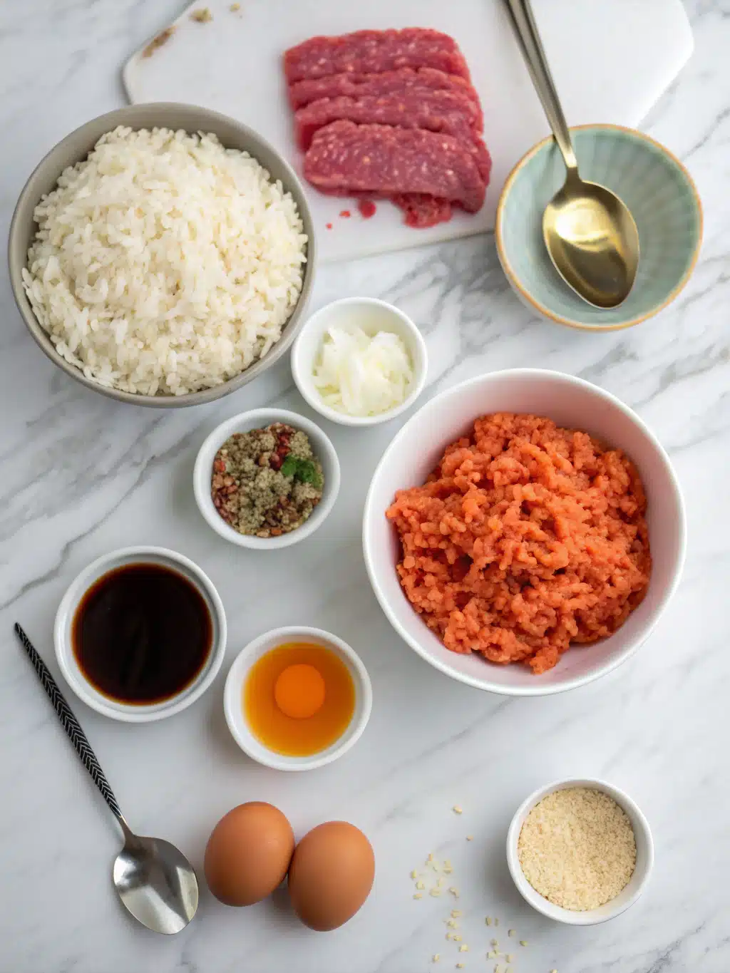 ground beef and kimchi fried rice ingredients