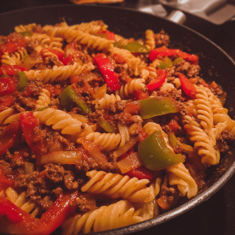 Ground Beef and Peppers Pasta, colorful and savory