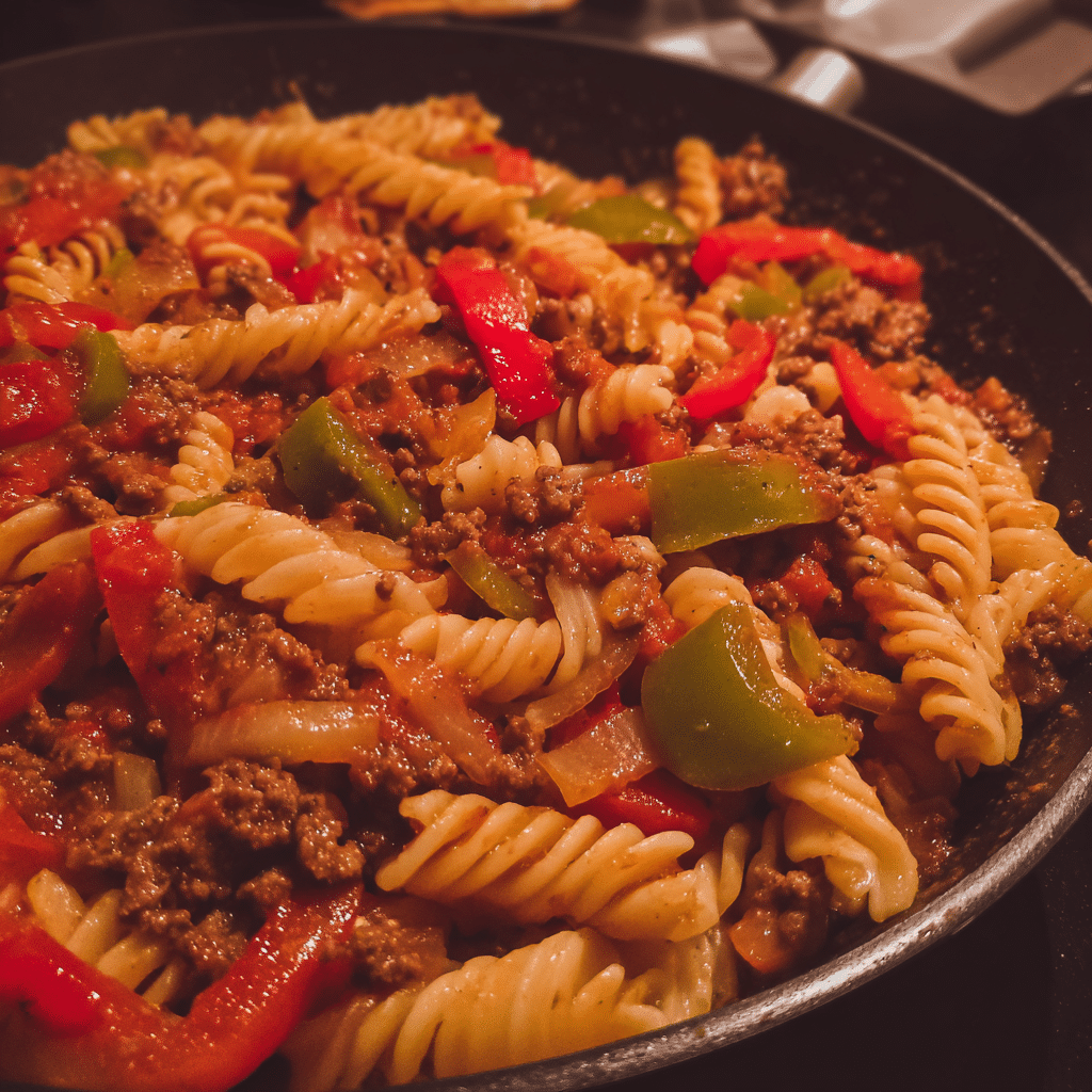 Ground Beef and Peppers Pasta, colorful and savory