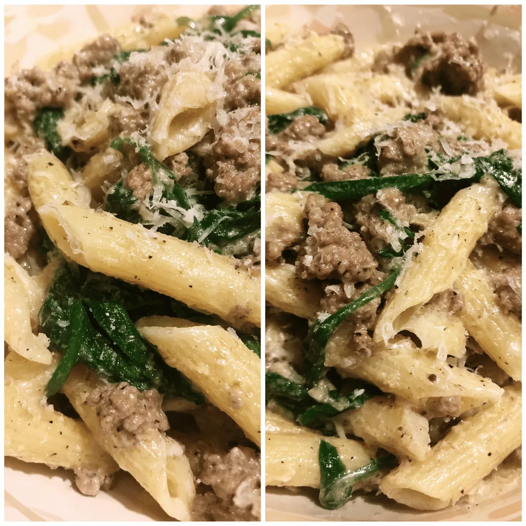 Ground Beef and Spinach Alfredo Pasta