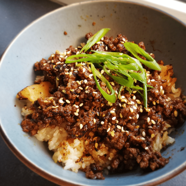 Ground Beef Bulgogi Rice Bowl, sweet and savory