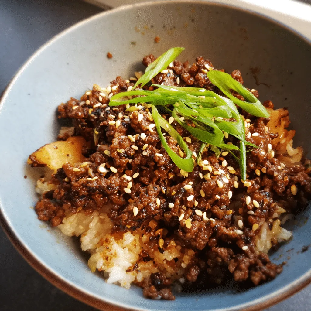 Ground Beef Bulgogi Rice Bowl, sweet and savory