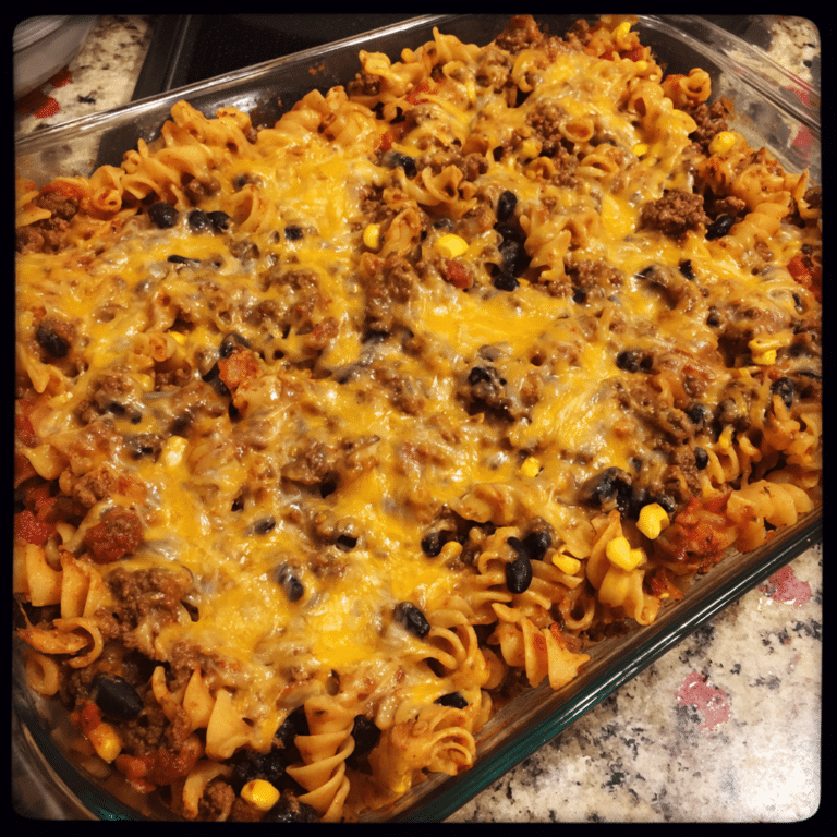 Ground Beef Enchilada Pasta Bake, spicy and cheesy