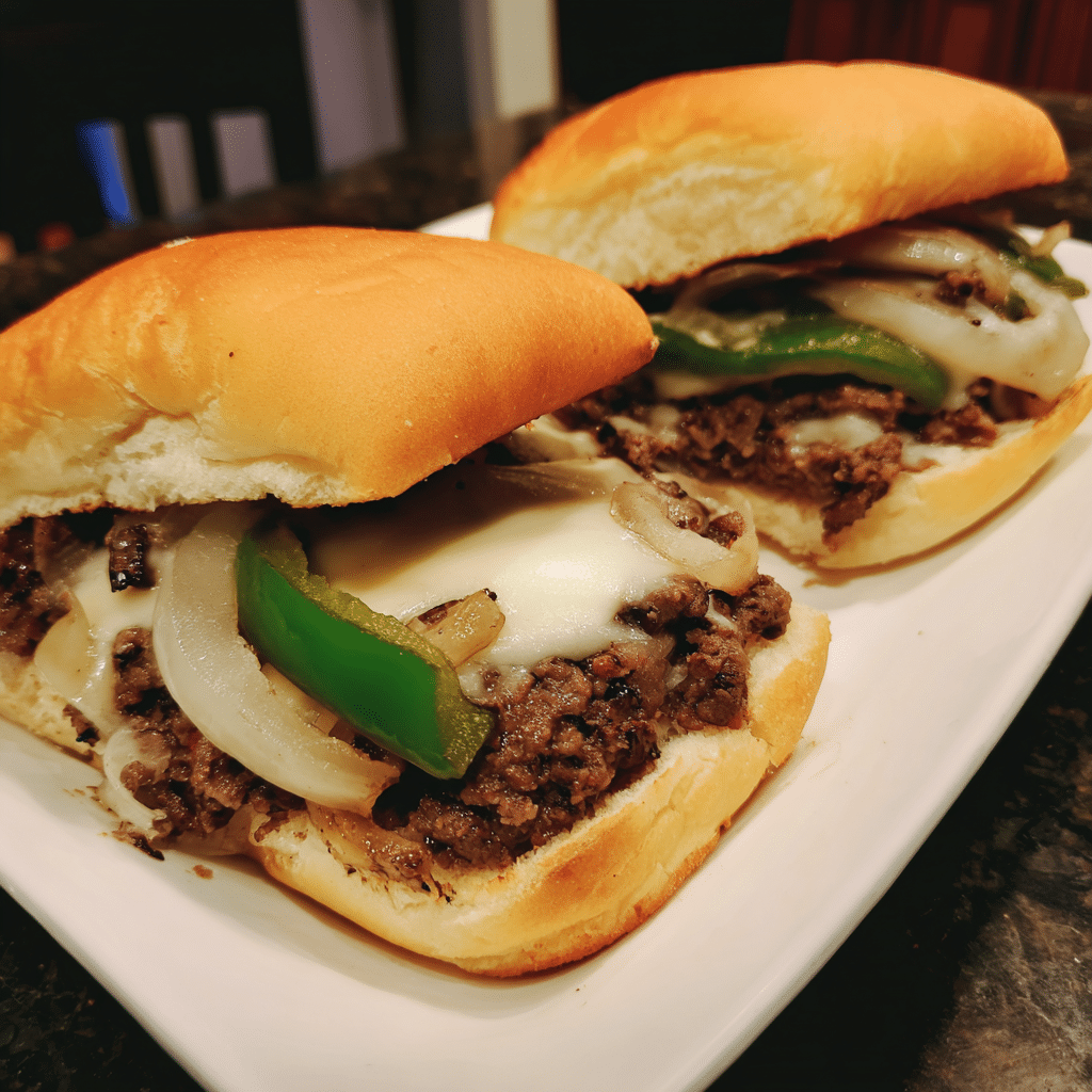 Ground Beef Philly Sliders, cheesy and savory