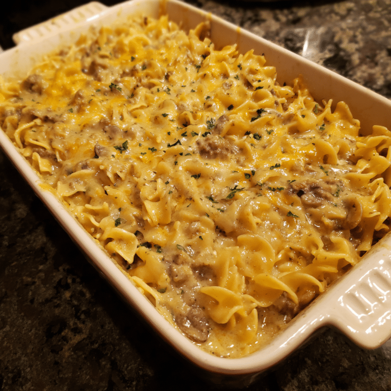 Ground Beef Stroganoff Casserole, creamy and savory