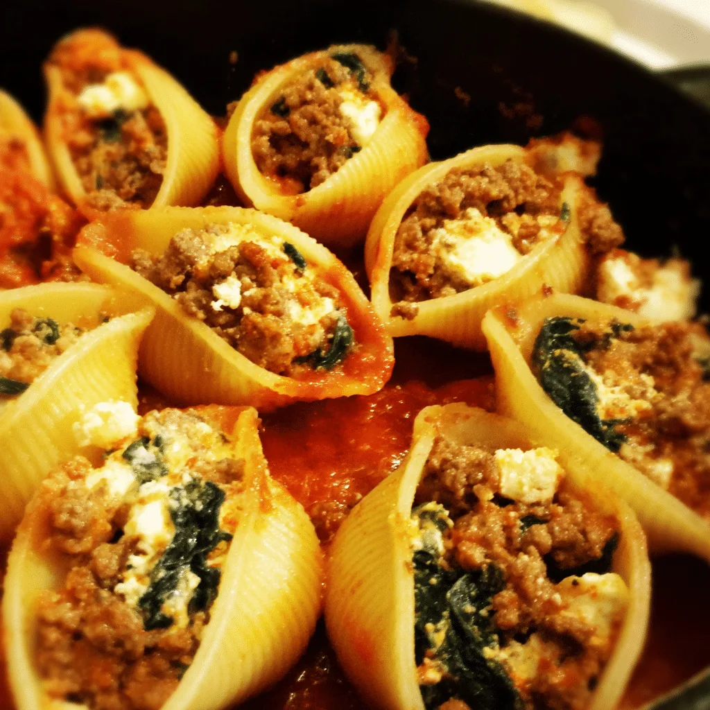 Holiday Stuffed Shells with Ground Beef, festive and cheesy