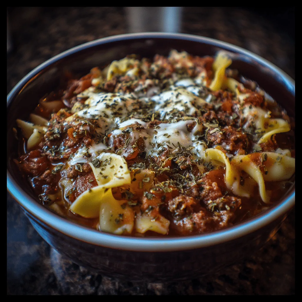 Lasagna Soup with Italian Herbs, aromatic and savory