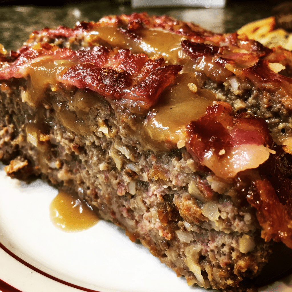 Meatloaf with Bacon Gravy, smoky and comforting
