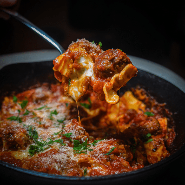 One-Pot Cheesy Meatball Lasagna Soup, rich and comforting