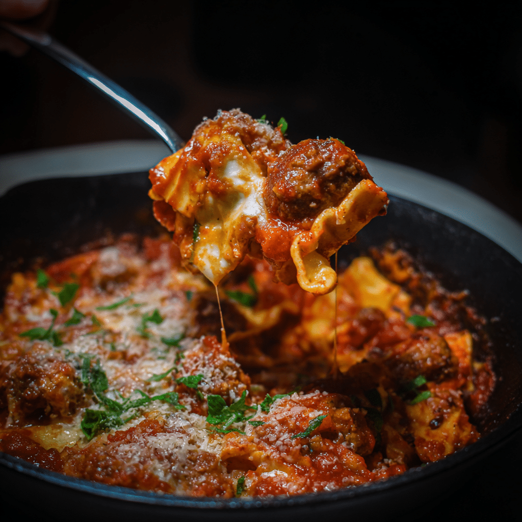 One-Pot Cheesy Meatball Lasagna Soup, rich and comforting