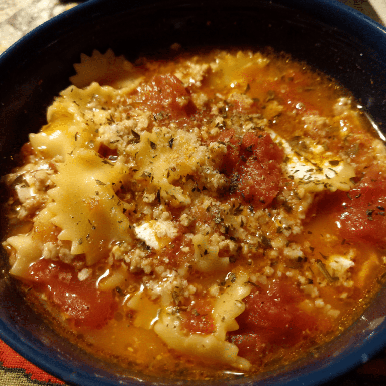 One-Pot Lasagna Soup with Ground Chicken, light and hearty