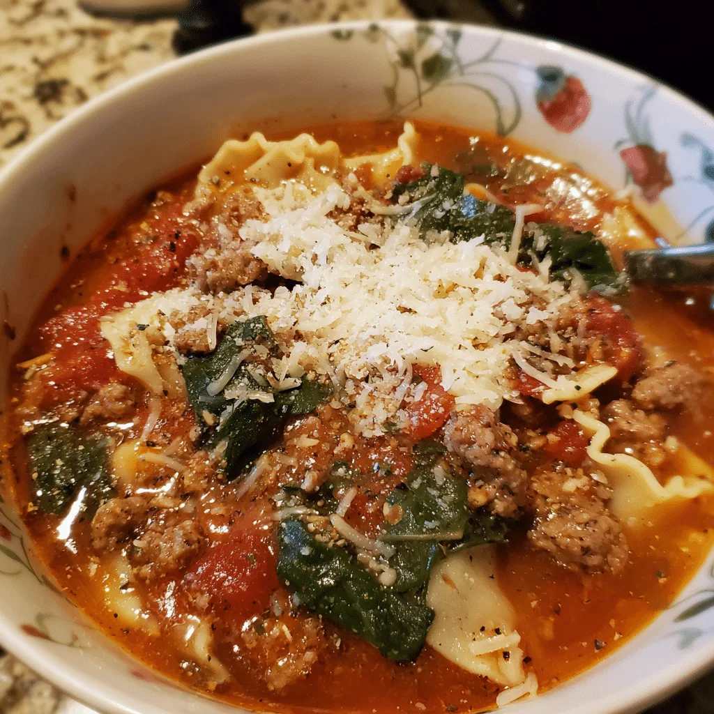 Sausage and Spinach Lasagna Soup, hearty and savory