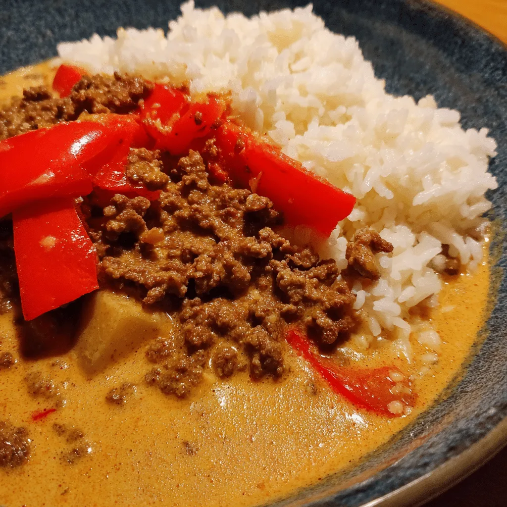 Thai Curry Ground Beef with Rice, aromatic and spicy