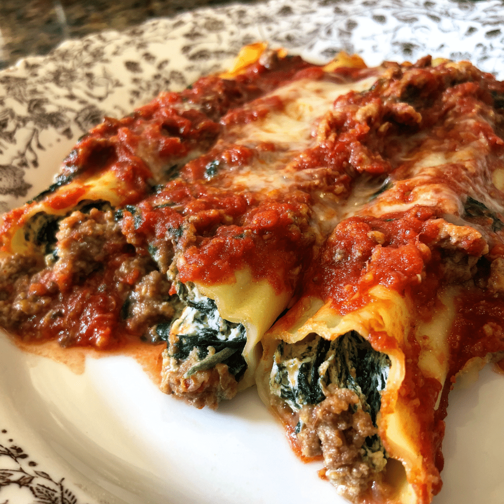 Beef and Spinach Manicotti