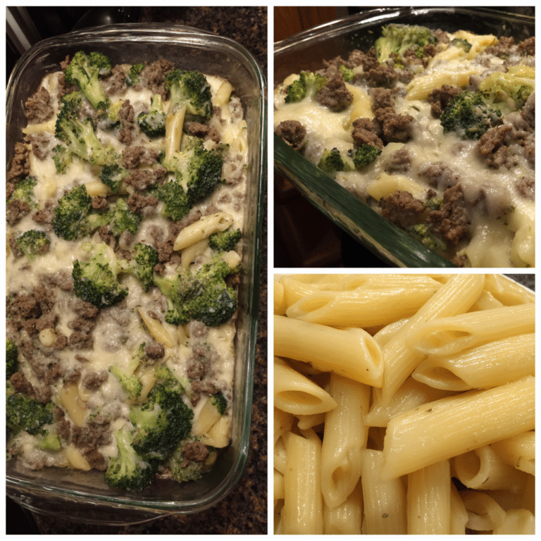 Beefy Broccoli Alfredo Bake, rich and creamy