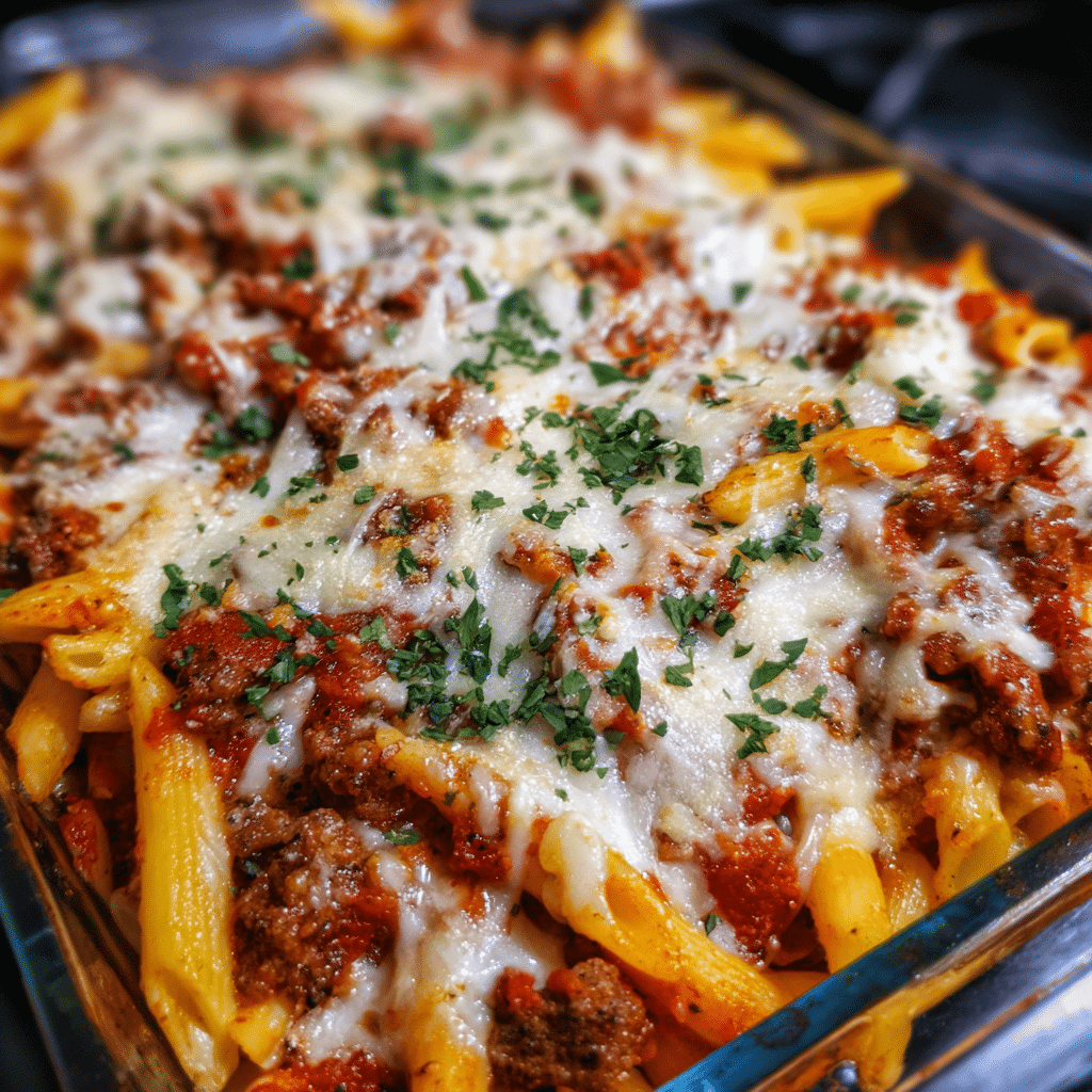 Beefy Marinara Penne Bake