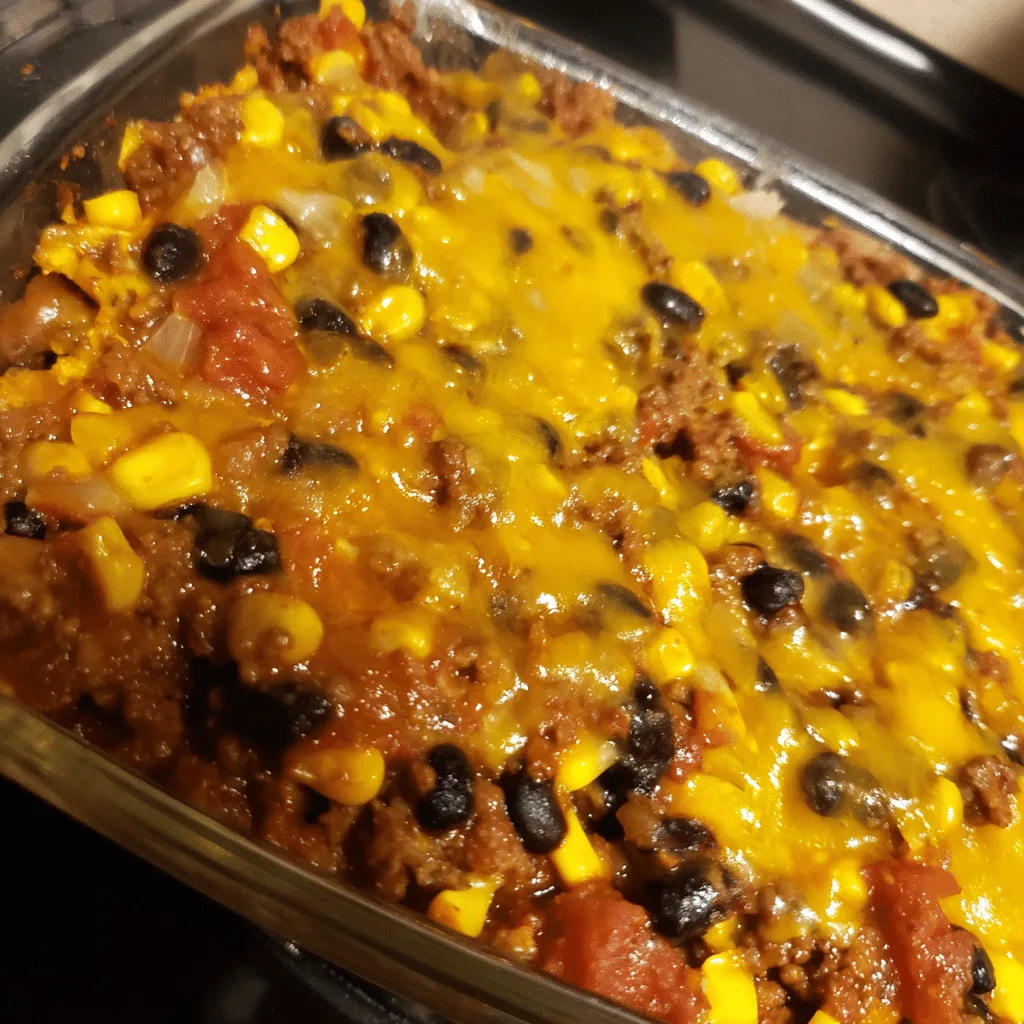 Cheesy Beef Fiesta Bake, bold and colorful