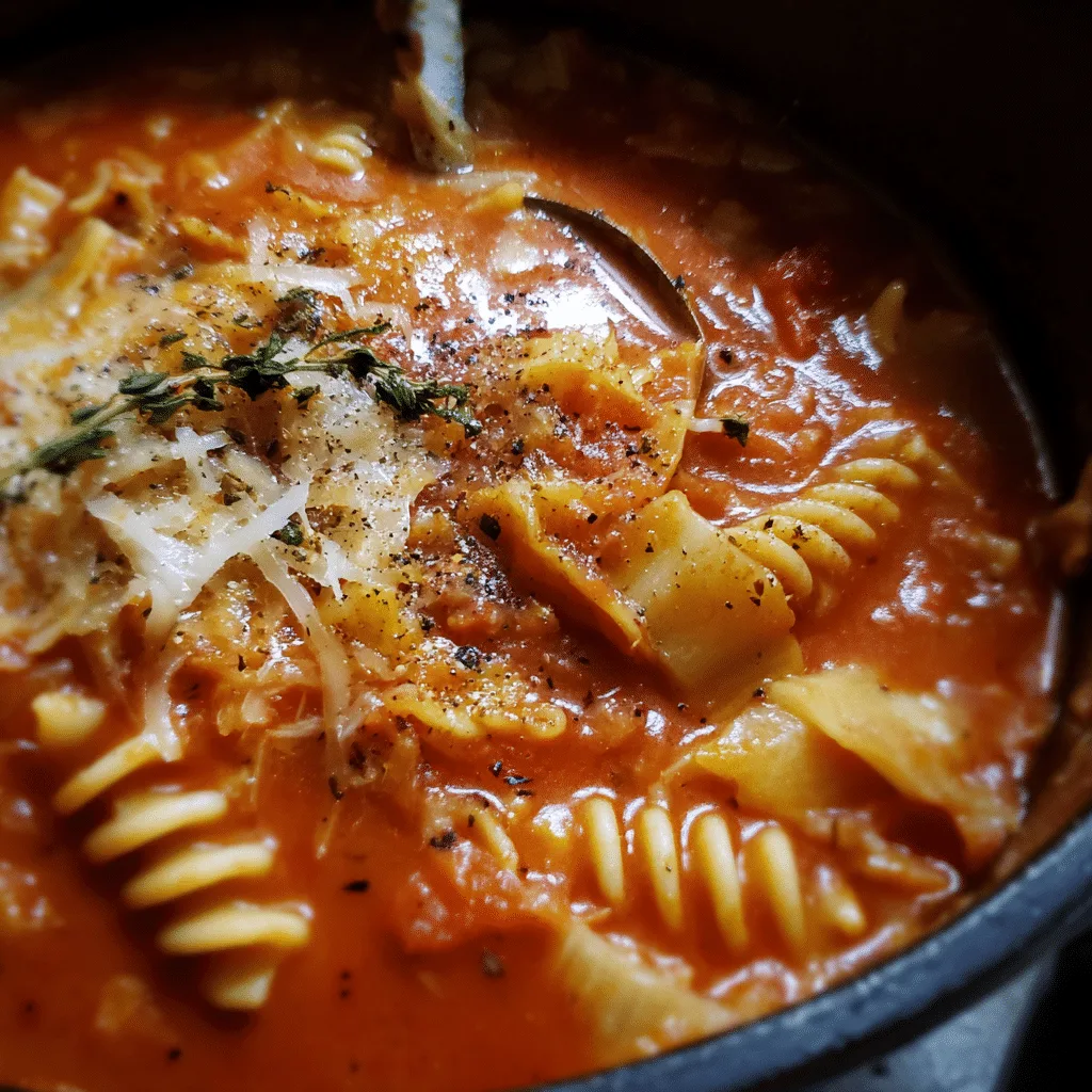 Fire-Roasted Garlic Tomato Lasagna Soup