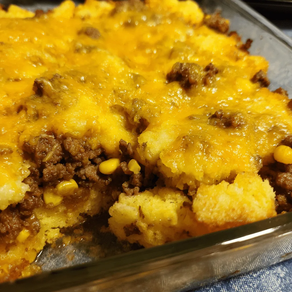 Ground Beef and Cornbread Casserole, rustic and cozy