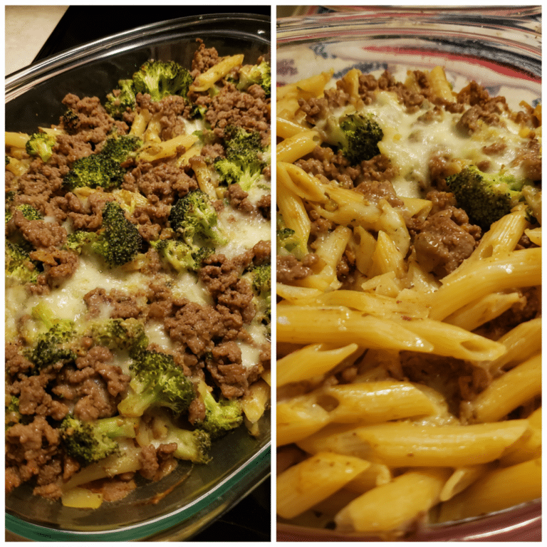 Ground Beef Broccoli Alfredo Bake, creamy and filling