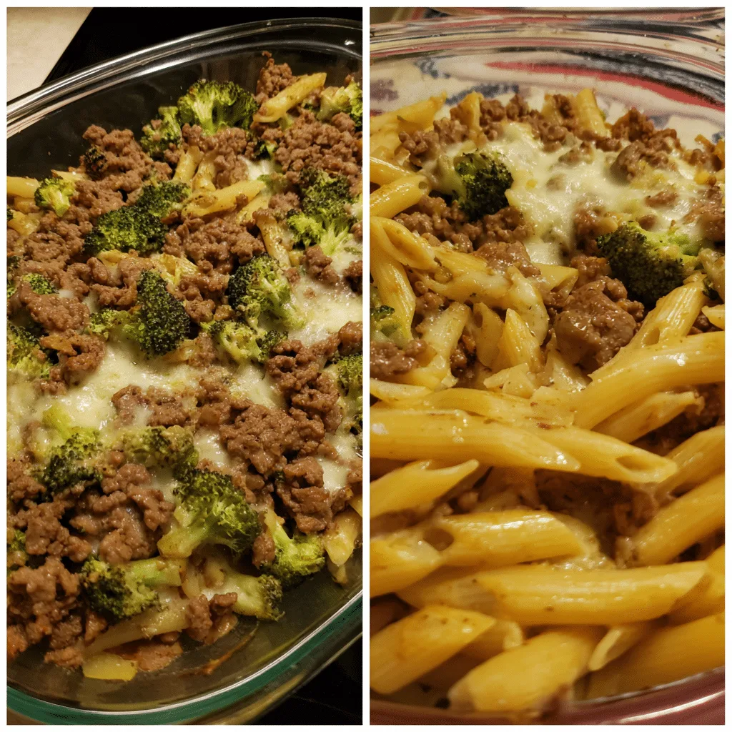 Ground Beef Broccoli Alfredo Bake, creamy and filling