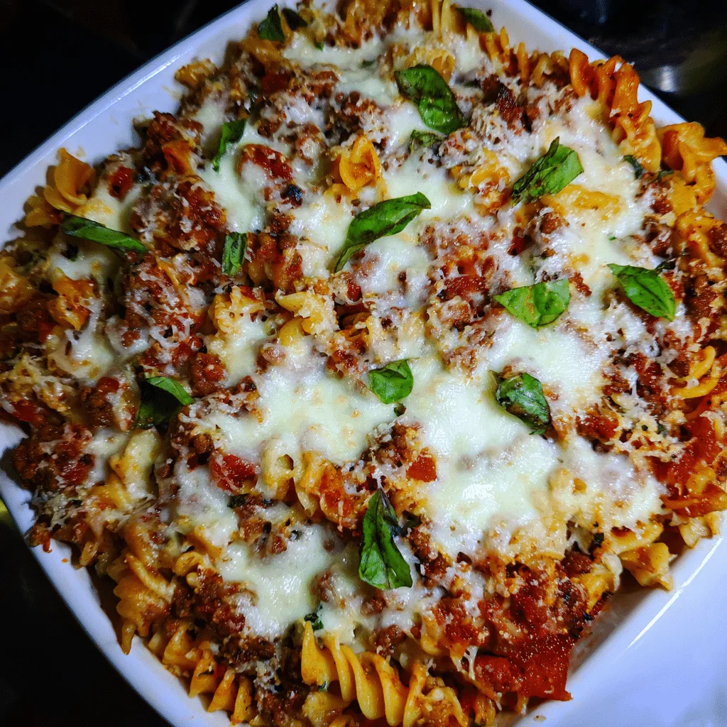 Ground Beef Bruschetta Pasta Bake, fresh and savory