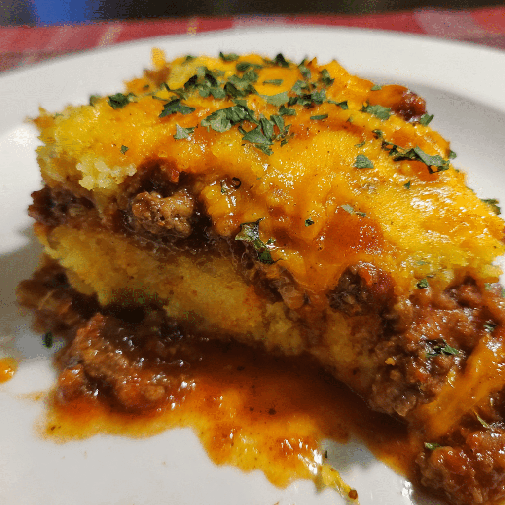 Ground Beef Cheesy Polenta Bake