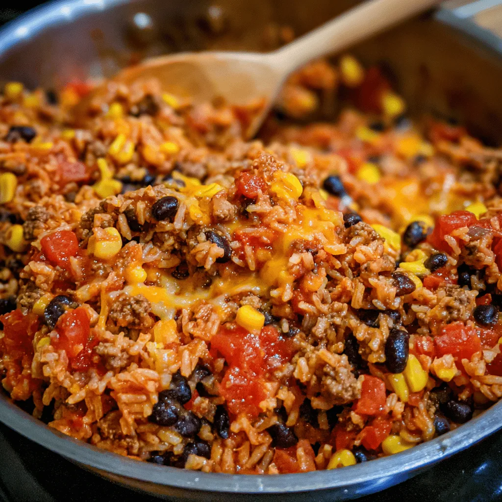 Ground Beef Fiesta Rice Bake, bold and colorful