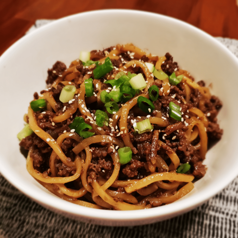 Ground Beef Hoisin Noodles, rich and savory