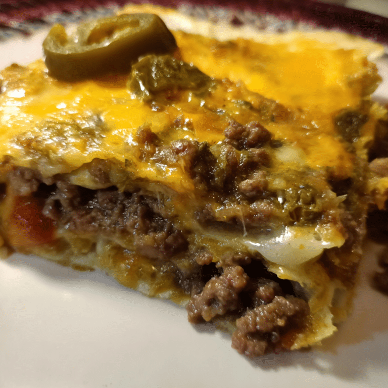 Ground Beef Salsa Verde Casserole, tangy and bold