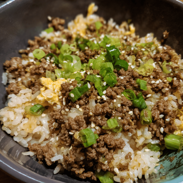 Ground Beef Sesame Garlic Rice, nutty and savory