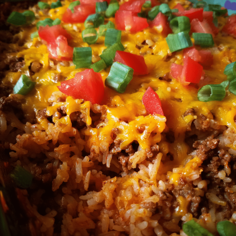 Ground Beef Taco Rice Bake, bold and filling