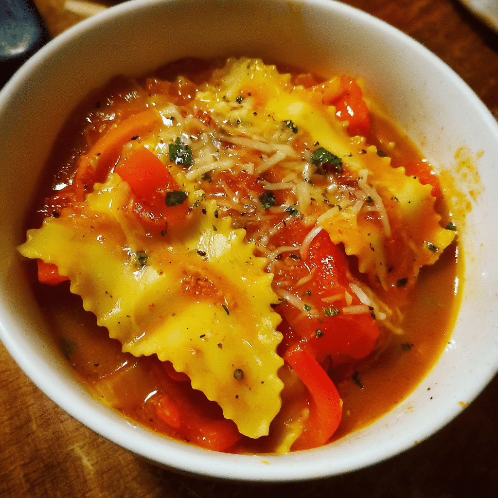 Lasagna Soup with Roasted Bell Peppers, vibrant and smoky