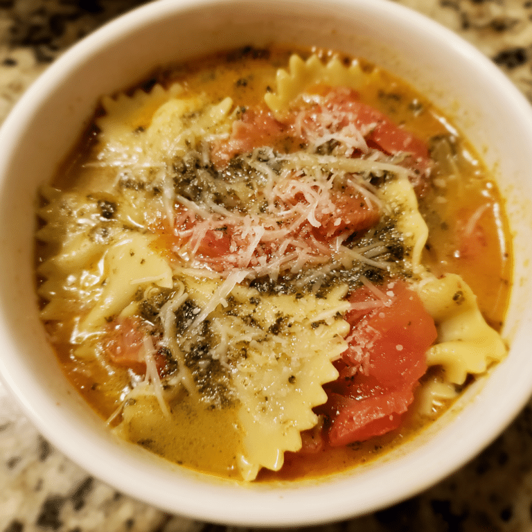 One-Pot Pesto Tomato Lasagna Soup, aromatic and fresh