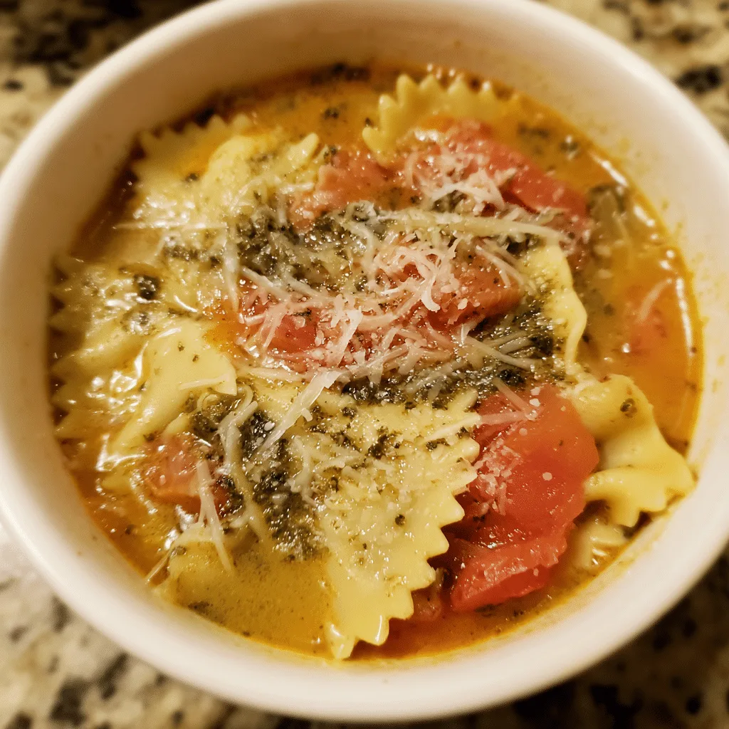 One-Pot Pesto Tomato Lasagna Soup