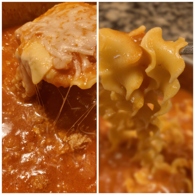 Three-Cheese Lasagna Soup, rich and cheesy