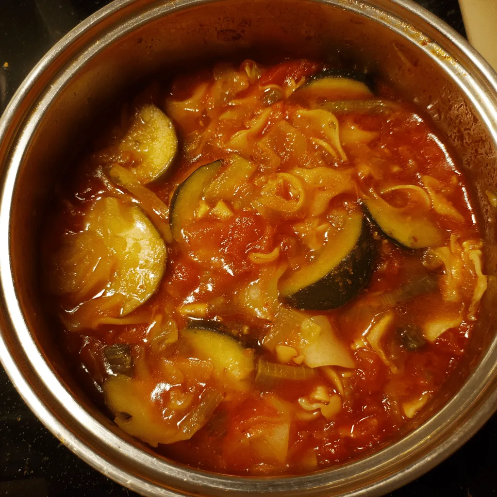 Vegetarian Lasagna Soup with Zucchini, wholesome and rich